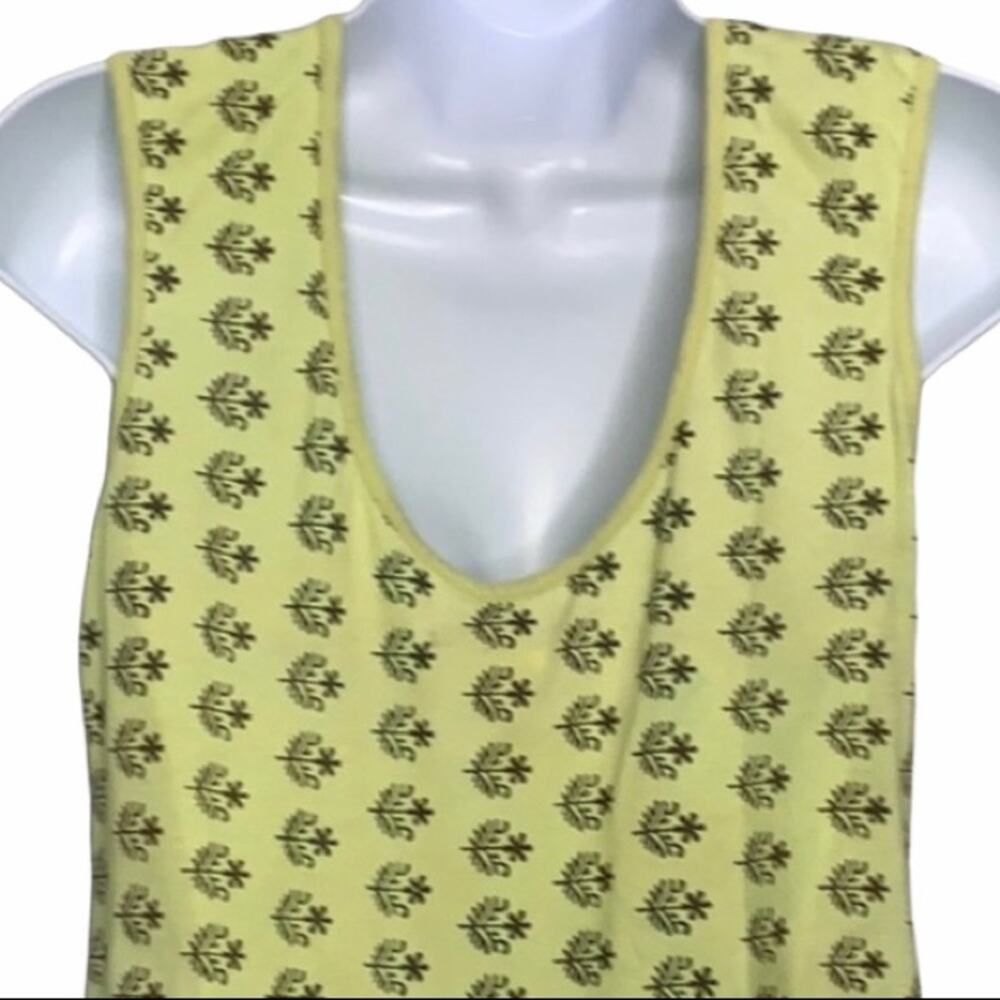 Retro Free People Boho Dual Flower Design Green Brown Scoop Neck‎ Tank Top Large - Picture 5 of 8